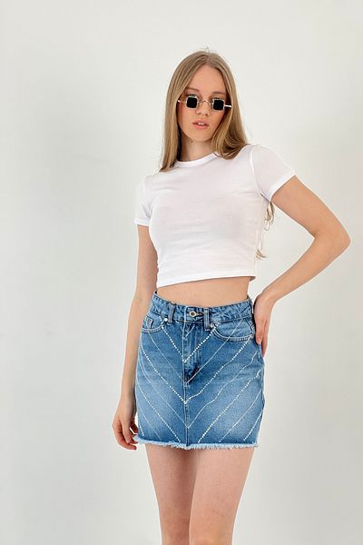 So Sweet Fusta de damă V Stone Denim scurtă de vară mini albastră din denim
