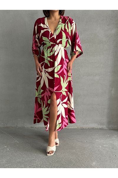 BEJNA Damen Zweireihiges langes Sommerkleid mit Kragen und Schlitz