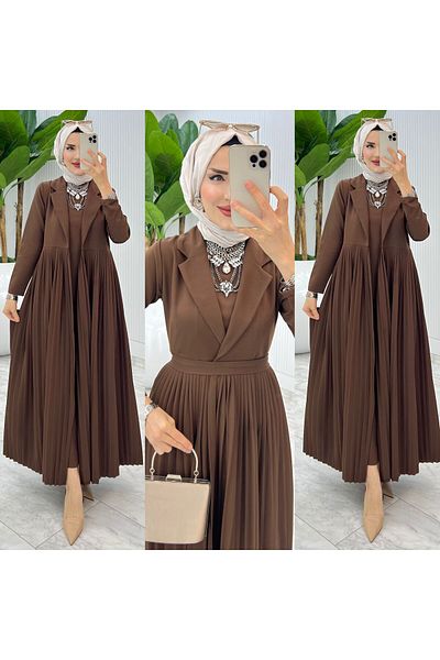 FIRSTESLEM Summer Double Crepe Fabric Design Abaya Set with Pleated Abaya