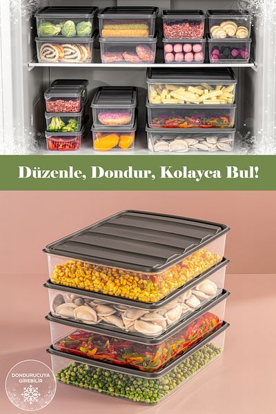 Vienev Gray 4-Piece 3.5 Ltr Refrigerator Organizer Microwave Suitable Freezer Storage Container