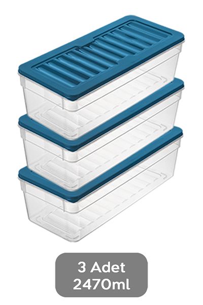Meleni Home Set of 3 Deep Refrigerator Organizers Blue 2470ml Microwave Freezer Container and Storage Container