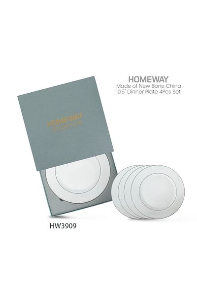 CLIKON Homeway New Bone China 10.5'' Plate Set – 4-Piece, Elegant, Microwave & Dishwasher Safe