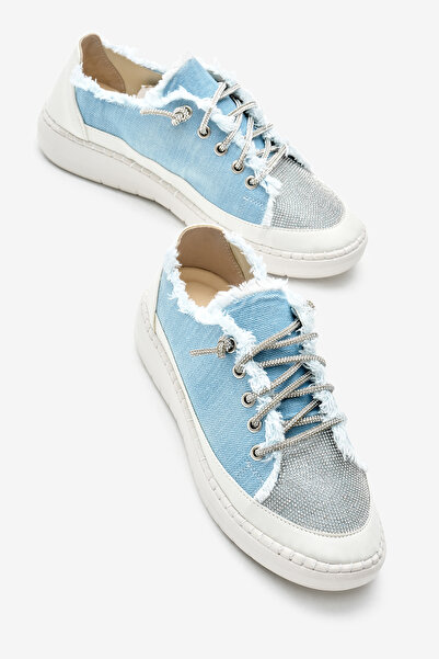 Tonny Black Kadın Bebe Mavisi Poli Taban Denim Kumaş Taşlı Bağcıklı Spor Ayakkabı