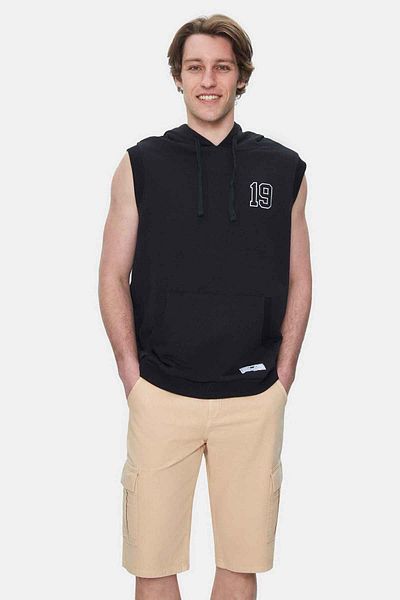 UCLA Hewitt Black Embroidered Zero Sleeve Sweatshirt Oversize Men's Sweatshirt
