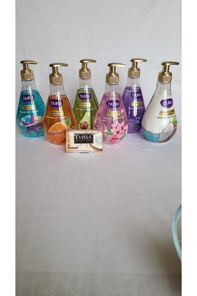 Duru Organic Olive Oil Liquid Soap Set / 6 Piecesx500 ml / Evissa 100 Gram Soap Gift