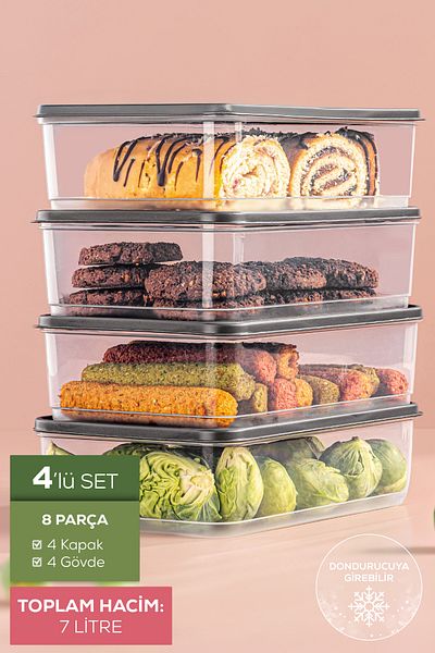 Vienev 4-Piece 1.75 Liter Refrigerator Organizer Gray Microwave Safe