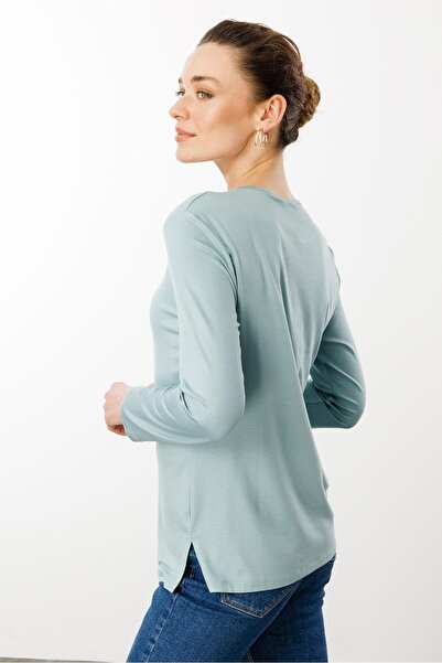 Desen Triko Γυναικείο Κέντημα Κεντημένο Μακρυμάνικο Βαμβακερή Μπλούζα M.green