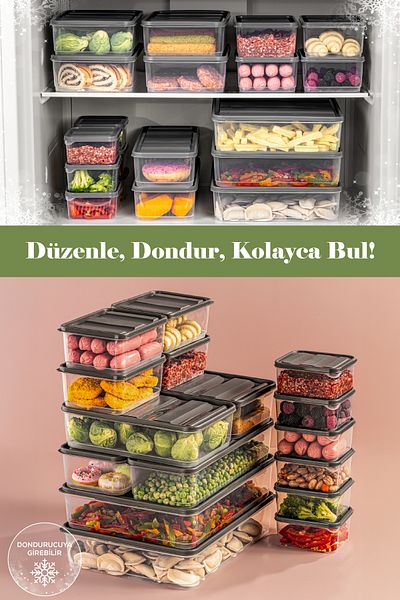 Vienev 16-Piece Refrigerator Organizer Microwaveable Freezer Storage Container Gray