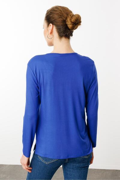 Desen Triko Синя блуза з довгими рукавами - вишивка, жіноча бавовняна тканина