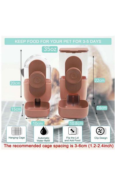 COOYA مجموعة تغذية وشرب أوتوماتيكية، تصميم قفص معلق بمقبض، يحافظ على نضارة الطعام، 7.9 × 5.9 × 3.9 بوصة + 8.7 × 4.3 × 6.3 بوصة