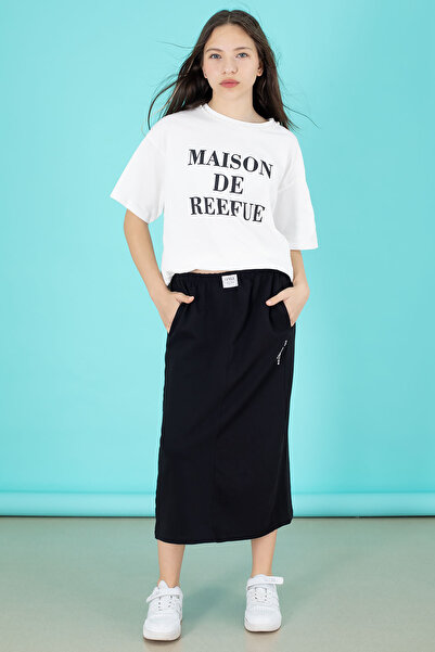 Cansın Mini Siyah Kalem Etekli Baskılı Tişörtlü Kız Çocuk 2li Alt Üst Takım 2...