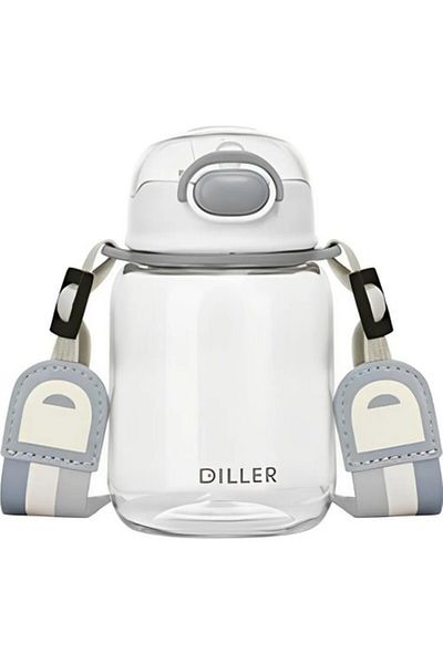 DILLER 500ml Tritan Water Bottle with Straw and Strap White