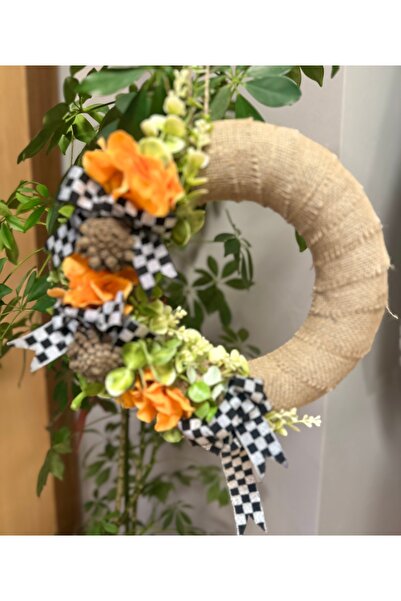 Marrone زهور الربيع البرتقالية إكليل بوهيمي أصيل