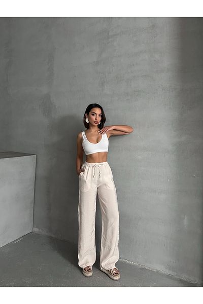 BEJNA Ecru Palazzo-Hose aus weichem Modal mit elastischem Bund für Damen