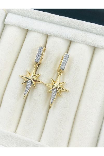 DS DİAMONDSHOP Earrings Pole Star Model Zircon Stone New Season Bykp- 202504581