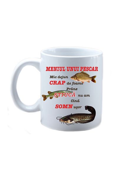 OEM Cana albă personalizată - Rugăciunea și meniul pescarului, INOVATIX®. 330 ml