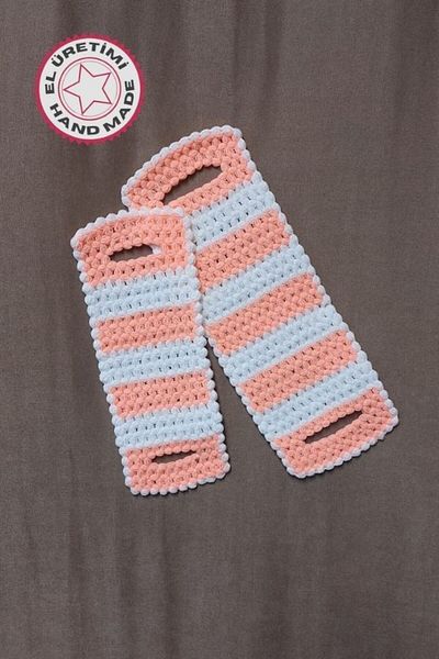 Uretti - Emine 9106 8575 Hand Knitted Double Colored 2-Piece Bath Washcloths - Orange