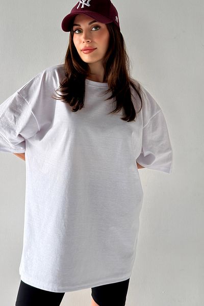 Trendseninle Γυναικείο μονόχρωμο λευκό μπλουζάκι Oversize