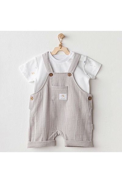 andywawa Ac25621 Ocean Is My Happy Place Muslin Baby Salopet Set Gray