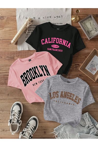 GLOWES Tricou oversize cu imprimeu Los Angeles, unisex, 3 piese pentru copii