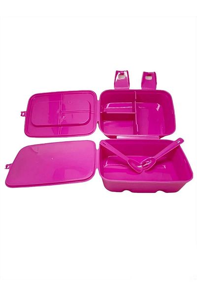 Relaxion Relaxion Princess Patterned Pink 4 Compartment Children's Lunch Box Storage Container Set with Spoon and Fork