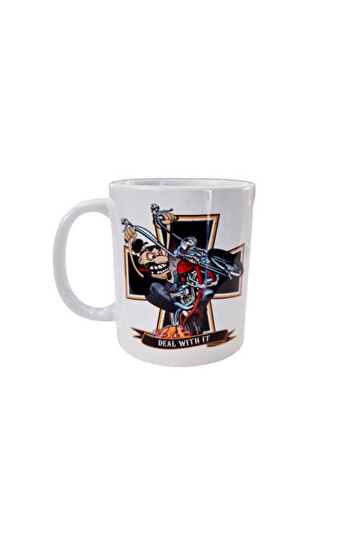 OEM Εξατομικευμένη λευκή κούπα Motorcycle Deal with it, INOVATIX®. 330ml