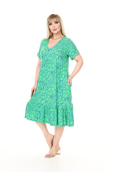 mami butik Large Size V-Neck Short Sleeve Robe Skirt Gathered Madi Size Viscose Combed Cotton Stylish Comfortable Dress