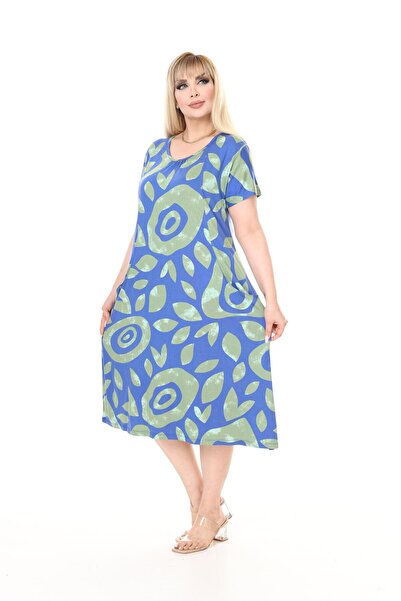 mami butik Μεγάλο μέγεθος κοντομάνικο φόρεμα με διπλή τσέπη στο γόνατο, κανονικό μέγεθος, κομψό, άνετο χτενισμένο φόρεμα από βισκόζη