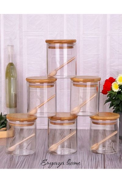 ENYAZA(2024) Bamboo Silicone Lid 6-Piece Borosilicate Glass Spice Rack - 250 ml Spice Set 18 Pieces