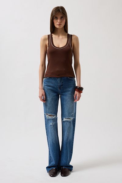 Black Fashion Καφέ λευκή μπλούζα με λεπτομέρεια Halter γιακά