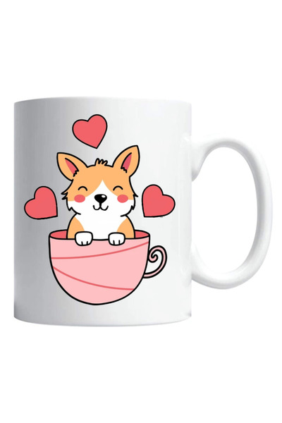 OEM Cana albă personalizată „cute corgi”, INOVATIX®. 330 ml