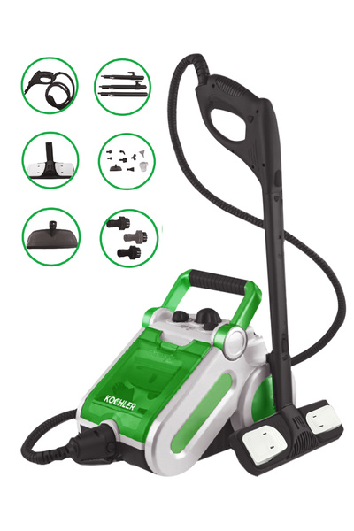 kochler Buharlı Temizlik Makinesi 1400w | Koltuk, Cam, Fayans Temizleyici -1.5 L Tank, 3,5 Bar, 13 Başlık
