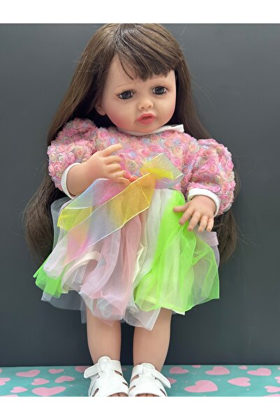 Happystore Gerçekçi yeni doğmuş emaye bebek 55cm simüle bebek kız bebek için elbiseli yumuşak silikon bebek