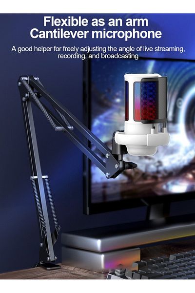 FlashHawk Gaming PC USB Microphone,Podcast Condenser Mic with Boom Arm,Pop Filter,Mute Button