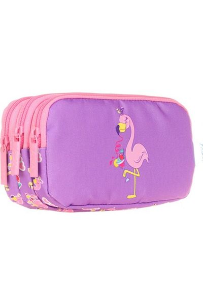KAUKKO Geantă pentru creion cu 3 compartimente pentru copii (FLAMINGO MIRROR-STONE)