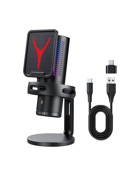 Yanmai USB Microphone with Pop Filter, PC Microphone with Tripod Stand,Adjustable RGB Modes