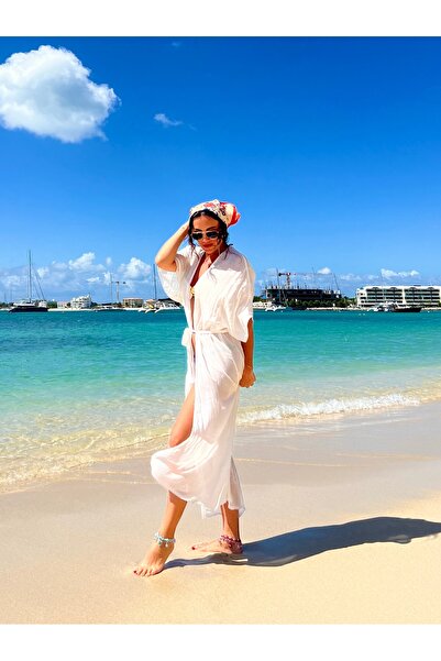 BEACHTALK Dokulu Ripped Keten Uzun Kimono