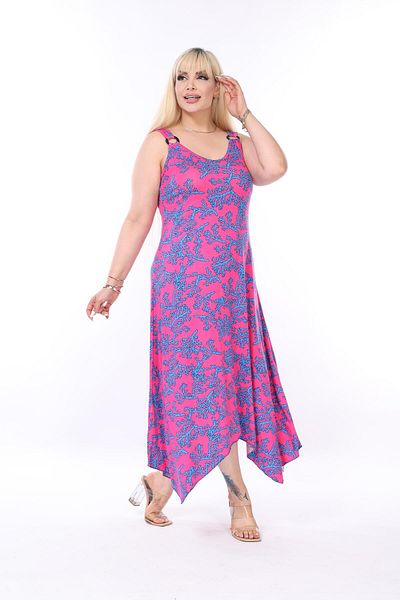 mami butik Plus Size Summer Sling Asymmetrical Skirt Cut Combed Cotton Dress