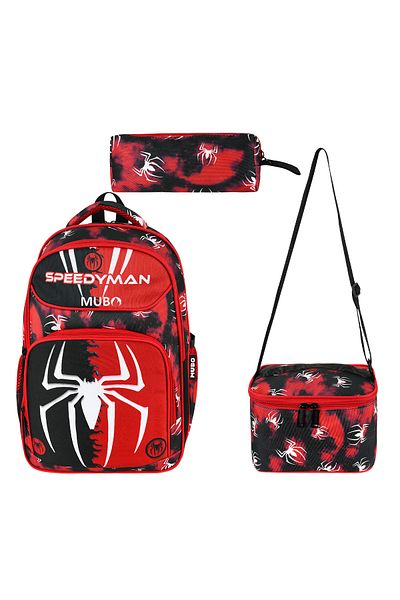 MUBO Superhero Elementary School Bag in Spider-Man Style - Pen Holder and Lunch Box Included
