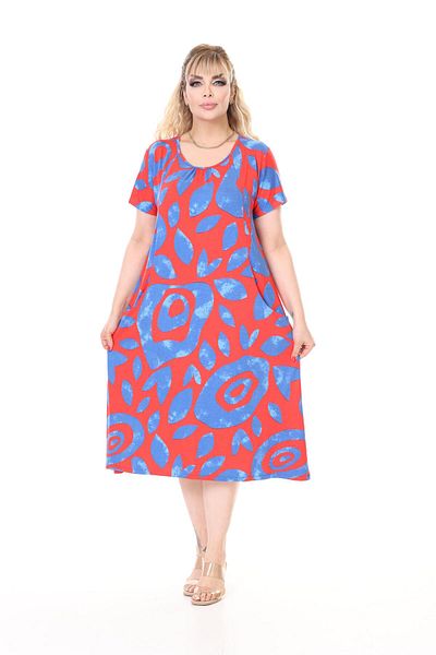 mami butik Plus Size Short Sleeve Above Knee Double Pocket Standard Size Stylish Comfortable Viscose Combed Cotton Dress