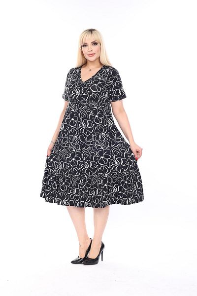 mami butik Large Size V-Neck Short Sleeve Robe Skirt Gathered Madi Size Viscose Combed Cotton Stylish Comfortable Dress
