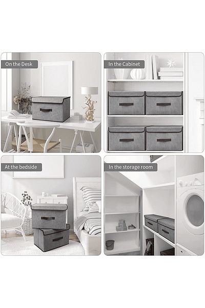 COOYA 4 Pack Foldable Storage Boxs, With Lids, Strong and Durable, Polypropylene, for Save Space, Gray