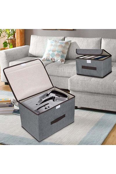 COOYA 4 Pack Foldable Storage Boxs, With Lids, Strong and Durable, Polypropylene, for Save Space, Gray