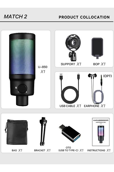 FlashHawk Gaming USB Microphone for PC PS5,Condenser Mic with Quick Mute,RGB Indicator