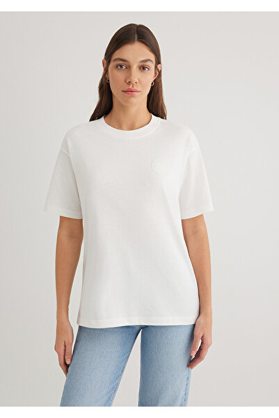 Mavi Patch logóval nyomtatott fehér póló, laza szabású / laza, laza szabású 1612921 -70057