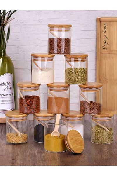 ENYAZA(2024) 250 ml Capacity Bamboo Silicone Borosilicate Glass Spice Bowl - Set of 12