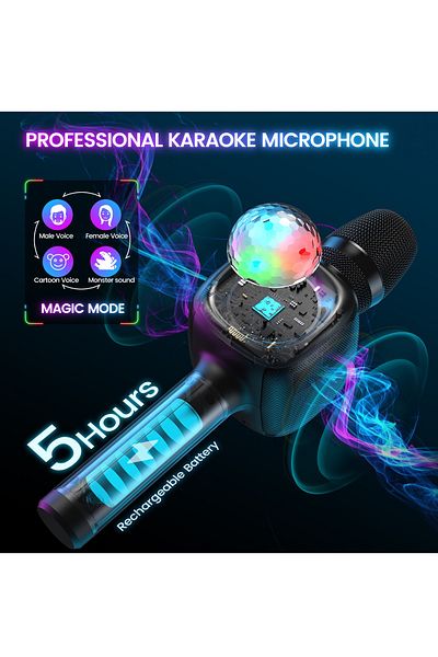 FlashHawk Wireless Bluetooth Karaoke Microphone & Speaker with Disco Ball Light