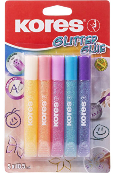 kores Sıvı Yapıştırıcı Glitter Glue Simli Yapıştırıcı 5 Pastel Renk