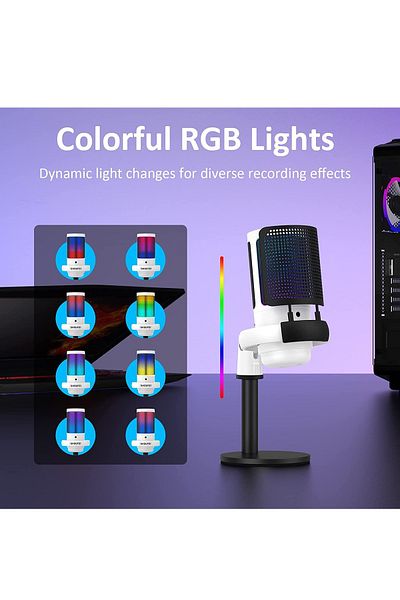 FlashHawk RGB Gaming Microphone for PC/PS5 with Volume Controlling, Pop Filter, Condenser Mic