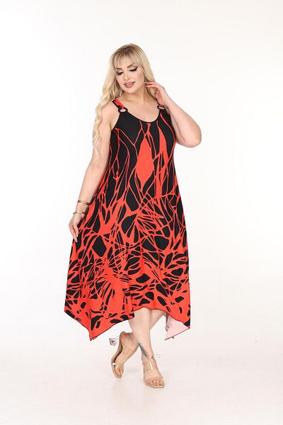 mami butik Plus Size Summer Sling Asymmetrical Skirt Cut Combed Cotton Dress